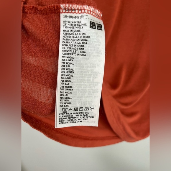 Uniqlo Orange Linen Blend T-Shirt Loose Tee - Picture 6 of 6